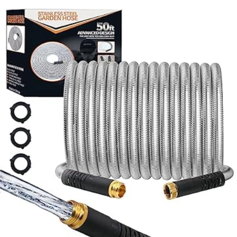 Metal Garden Hose 50ft,Upgraded Stainless Steel Heavy Duty Garden Hose