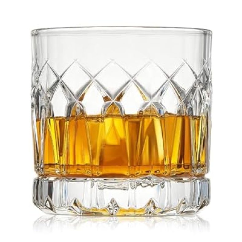 Premium Rhombus carving Old Fashioned whisky glass 10oz,Set of 4