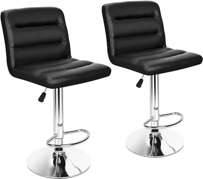Bar Stool Set of 2 Barstools Bar Chairs Counter Height Adjustable Swivel Stool with Back PU Leather