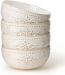 Soup Bowls 32 OZ, Cereal Bowls Set of 4, Embossment Ceramic Ramen Bowls, 6.3 Inch White Salad Bowls