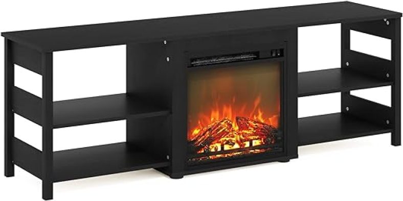 Furinno Classic 70-Inch TV Stand with Fireplace