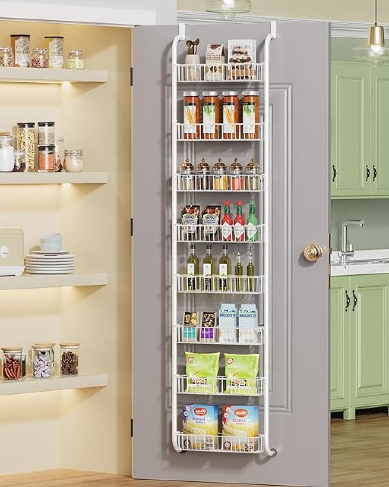 8 Tier Over the Door Pantry Organizer Rack, Over the Door Organizer and Storage w/ 8 Large Baskets