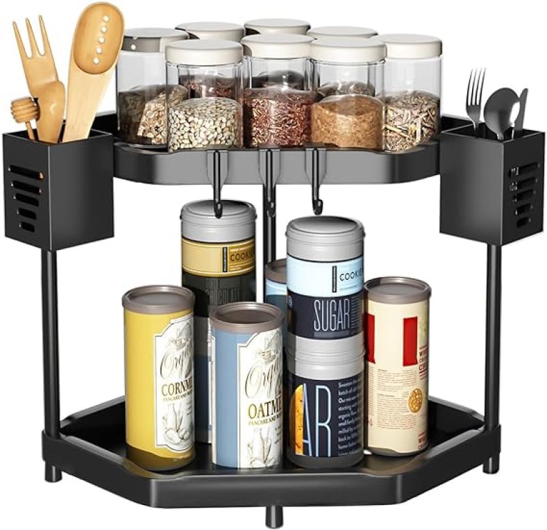 Spice Rack, Corner Shelf 2-Tier Kitchen Organizers and Storage, Bathroom Counter Shelf Bookshelf