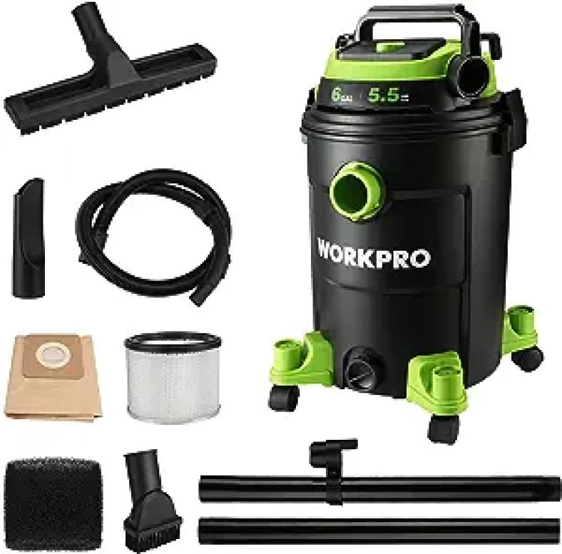 WORKPRO 6 Gallon Wet/Dry Vacuum, 5.5 Peak HP Shop Vac Cleaner w/ HEPA Filter, Hose and Accessories
