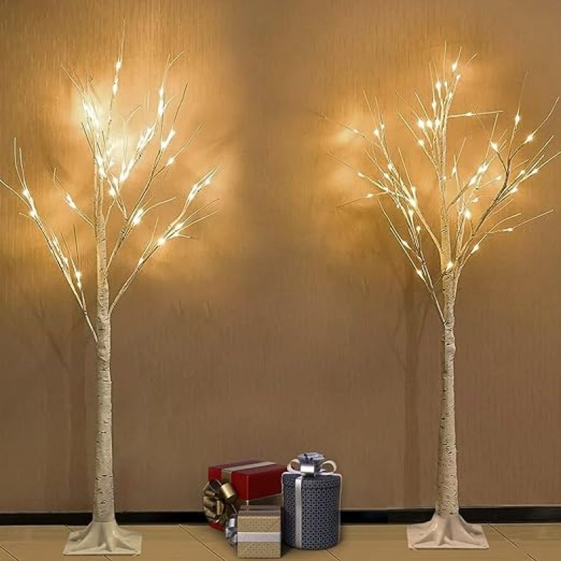 2-Pack 4FT Lighted Birch Tree (Higher Size & Floor Standing), Birch Christmas Tree for Indoor & Outdoor