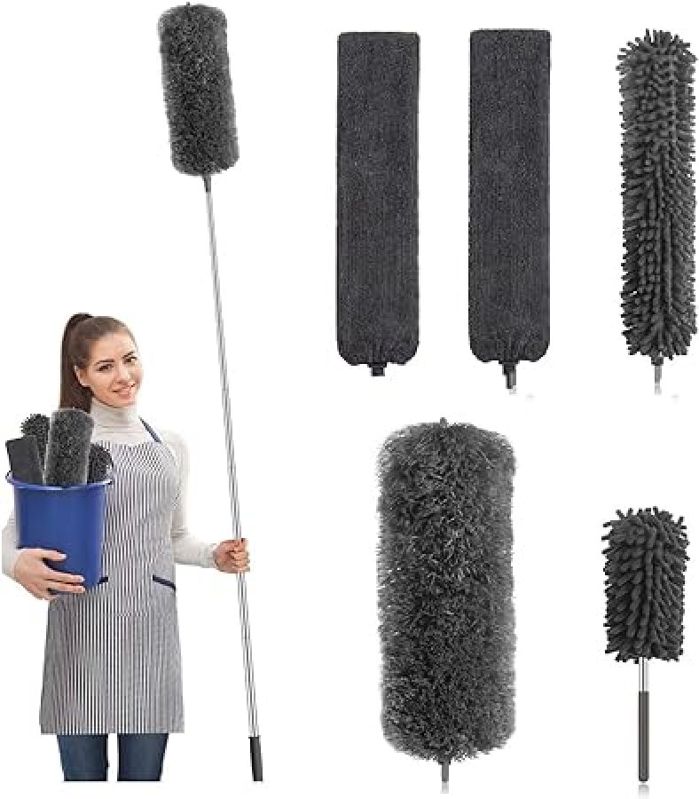 6PCS Microfiber Feather Duster Kits  Extendable & Bendable Dusters with Long Extension Pole
