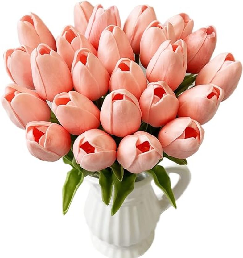 24 Pcs Artificial Tulip Flowers Dark Pink Real Touch PU Tulip Flowers for Floral Arrangement