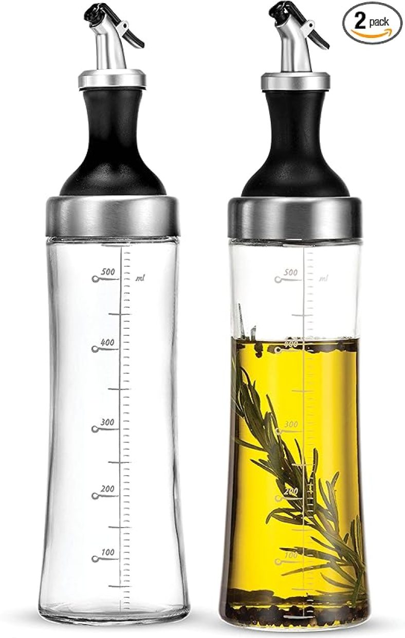 2/4 Pk FineDine Superior Glass Oil and Vinegar Dispenser, Modern Olive Oil Dispenser, Wide Opening