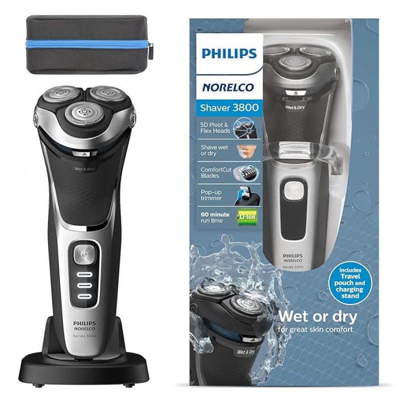 Philips Norelco Shaver 3800, Rechargeable Wet & Dry Shaver with Pop-up Trimmer, Charging Stand $62 ($80) [Black Friday Deal]