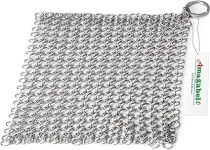 Cast Iron Cleaner 8?x6? Rectangle Chain Metal Scrubber with Hanging Ring 316 Premium Stainless Steel