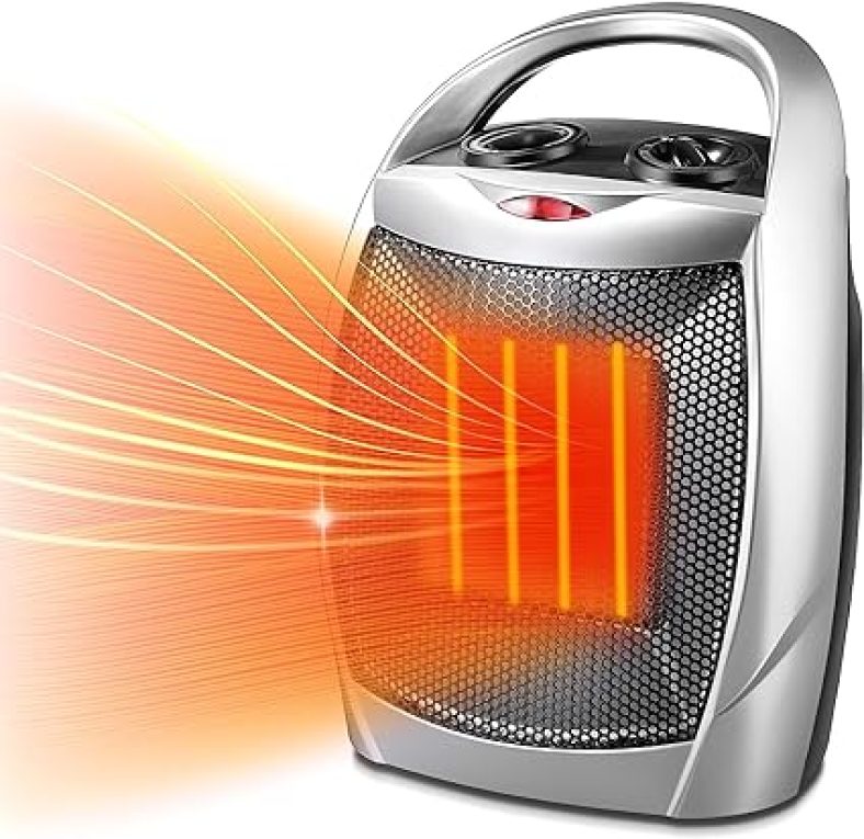 Small Electric Space Heater Ceramic Space Heater,Portable Heater Fan for Office w/ Adjustable Thermostat
