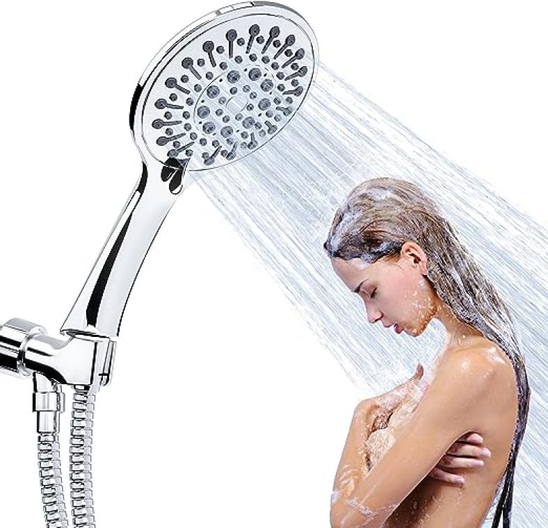 Handheld Shower Head, Anti-clogging, 6-Spray Modes High Pressure Shower Head w/ 59-inch Stainless Steel Hose