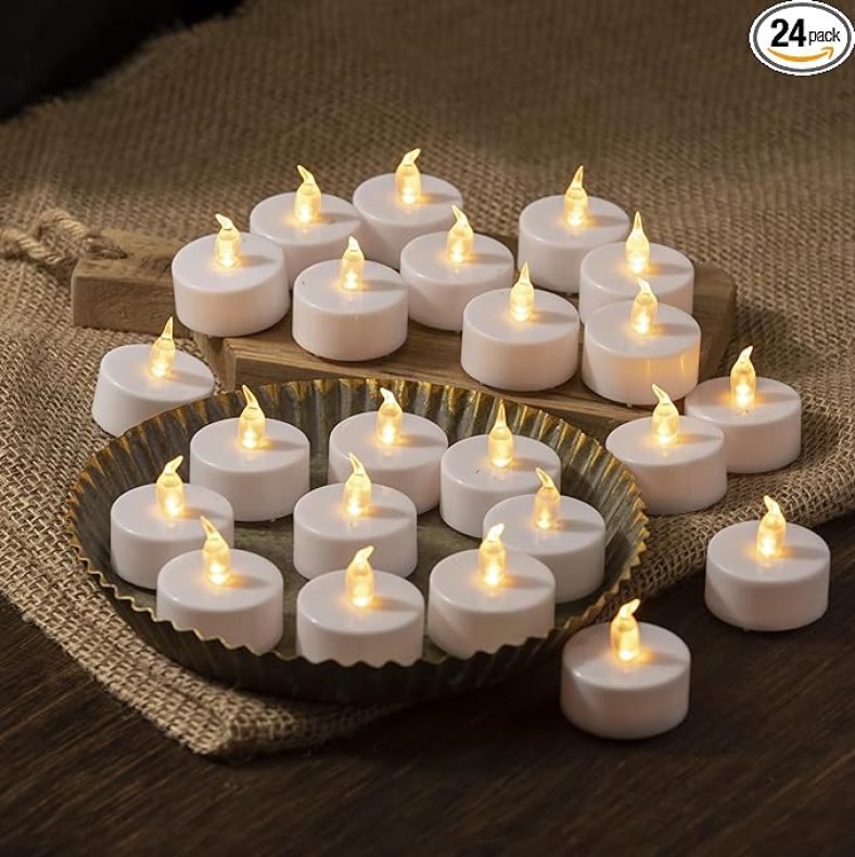 24Pk Battery Operated Tea Lights, LED Tea Lights,Realistic Tea Lights Candles, Flickering Electric