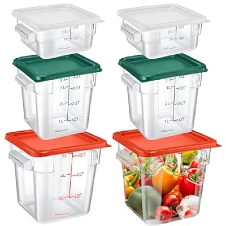 Food Storage Container with Lids Set 2 Qt 4 Qt 6 Qt Square Clear Commercial Containers (3 Pcs)