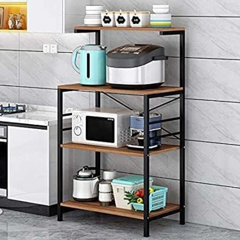 Bakers Rack,4-Tier Kitchen Storage Shelf Rack,Microwave Cart Coffee Bar Stand Rack