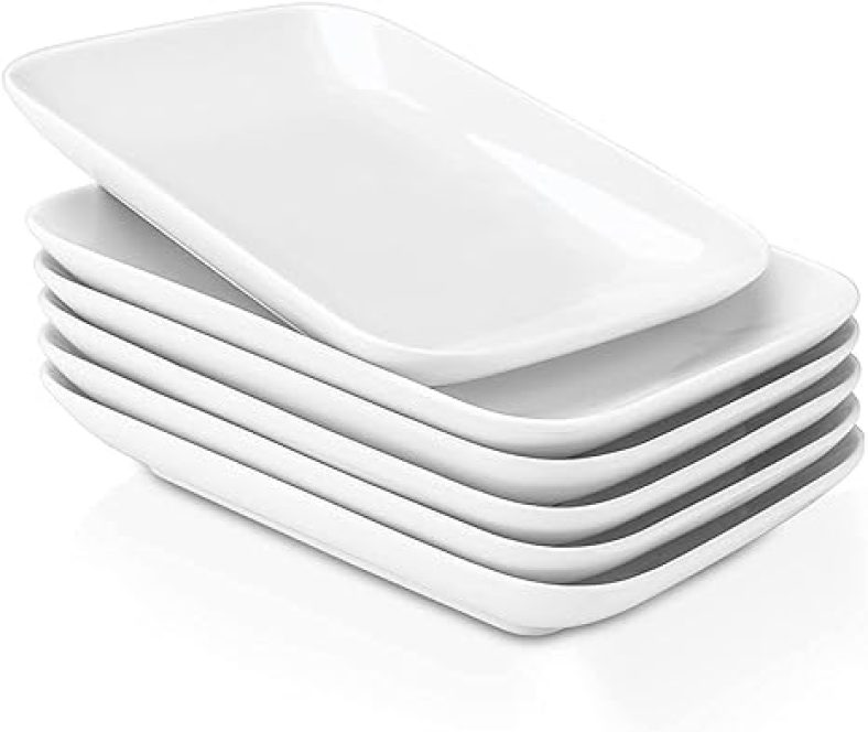 6pk 8 Inch Rectangular Appetizer Plates, Salad Plates Set, Ceramic Dessert Plates