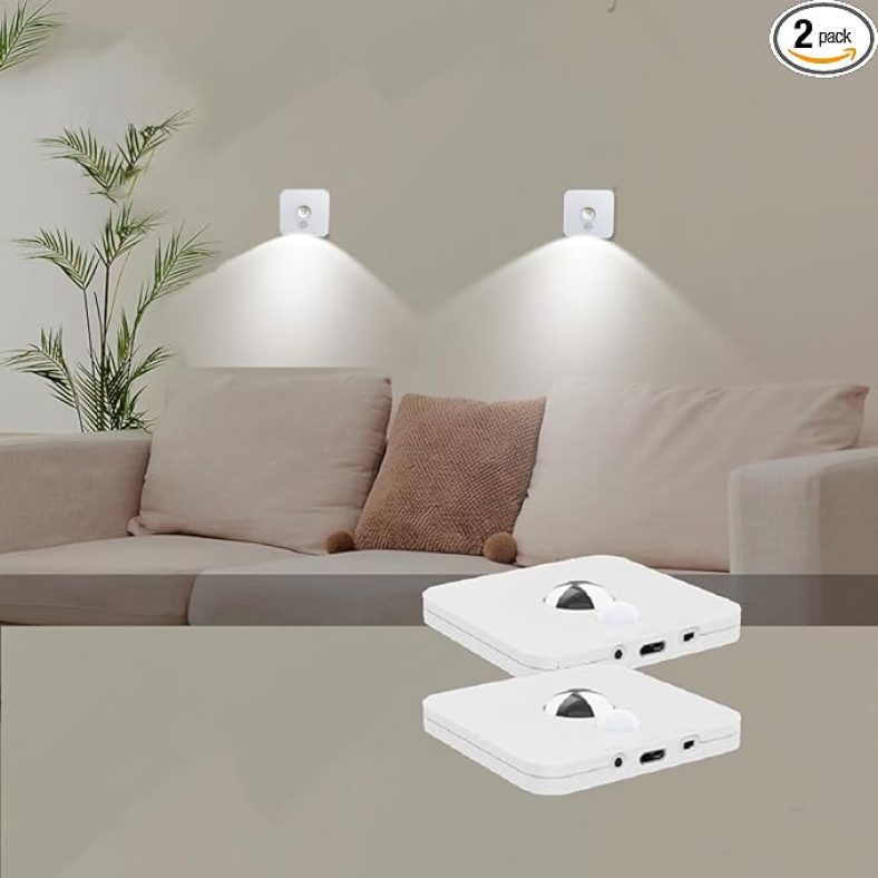 2Pk Rechargable Motion Sensor Mini Magnetic Stick LED Night Light Auto On Off