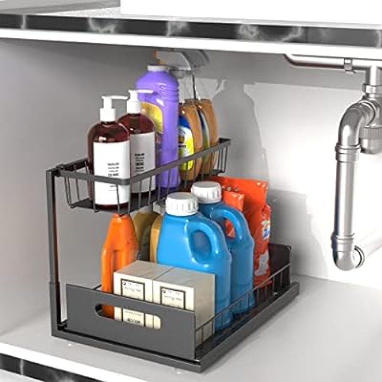 Pull Out Under Sink Organizer L-shaped Bathroom Organizer 2 Tier