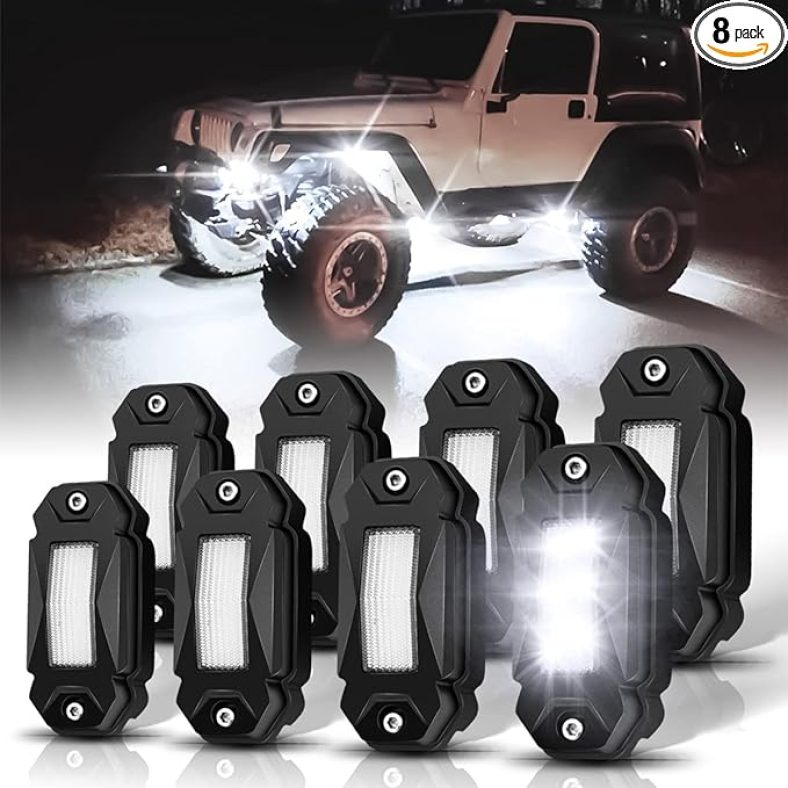 R2 LED White Rock Lights 8PCS for Trucks Je-ep Off Road RZR Boat Car SUV ATV UTV Super Bright