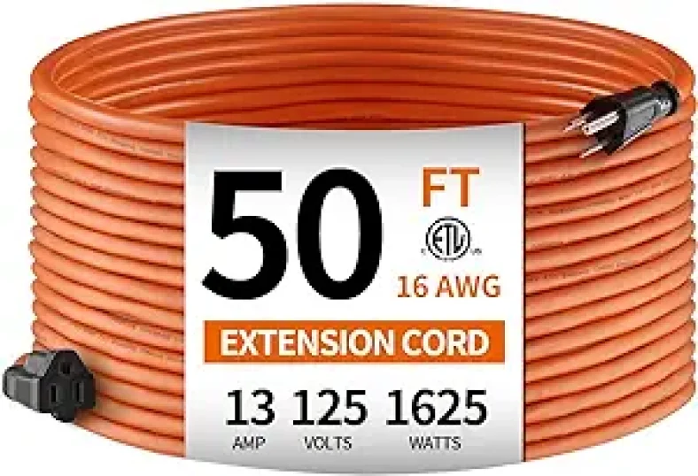 50ft 16AWG Outdoor Extension Cord, Indoor/Outdoor 50-Foot SJTW 16/3 Gauge Extension Cable