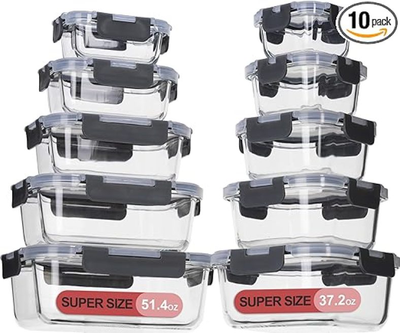 20pcs Glass Food Storage Containers with Lids Airtight, Glass Meal Prep Containers for Lunch
