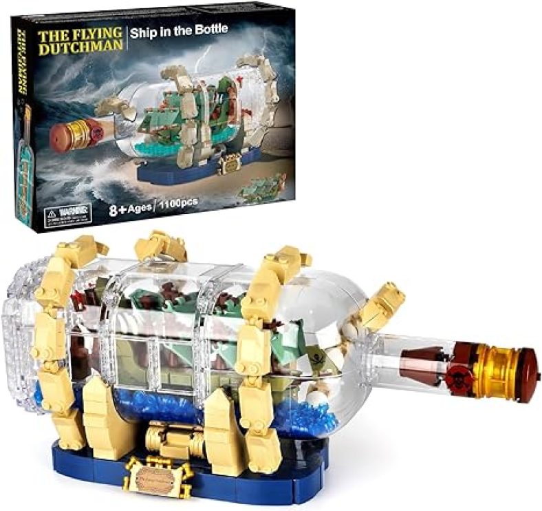 Ideas Pirate Ship in a Bottle with LED Light Building Kit, Collectible Display Model Set