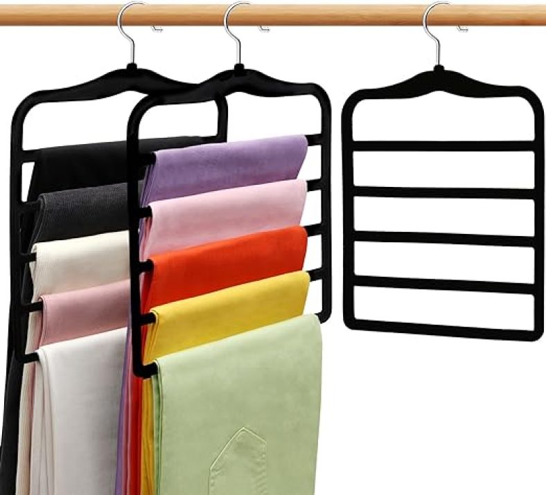 Closet Organizers and Storage,3 Pack Velvet Pants-Hangers-Space-Saving,Non Silp 5 Tier