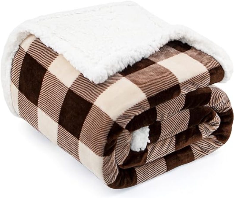 Sherpa Fleece Throw Blanket, Super Soft Warm Buffalo Plaid Plush Blankets and Throws