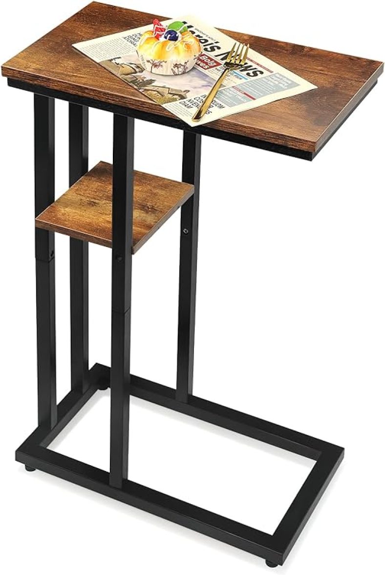 C Shaped Side Table for Sofa, Couch End Table for Small Spaces, Skinny Couch Side Tables