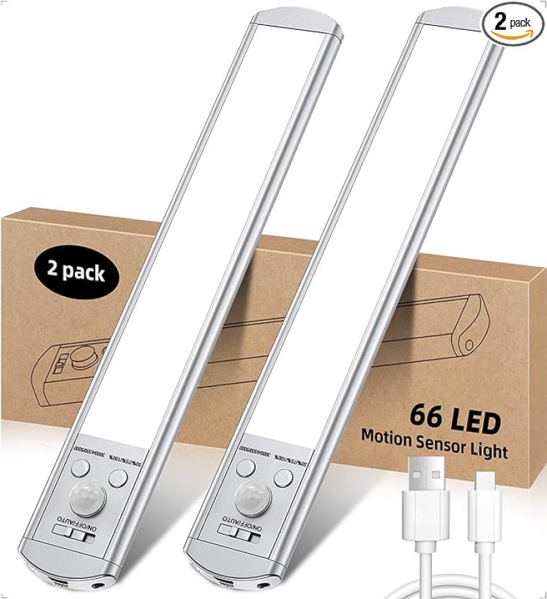 2Pcs Under Cabinet Lights Motion Sensor: 66-Led Closet Light Wireless Magnetic Counter for Kitchen