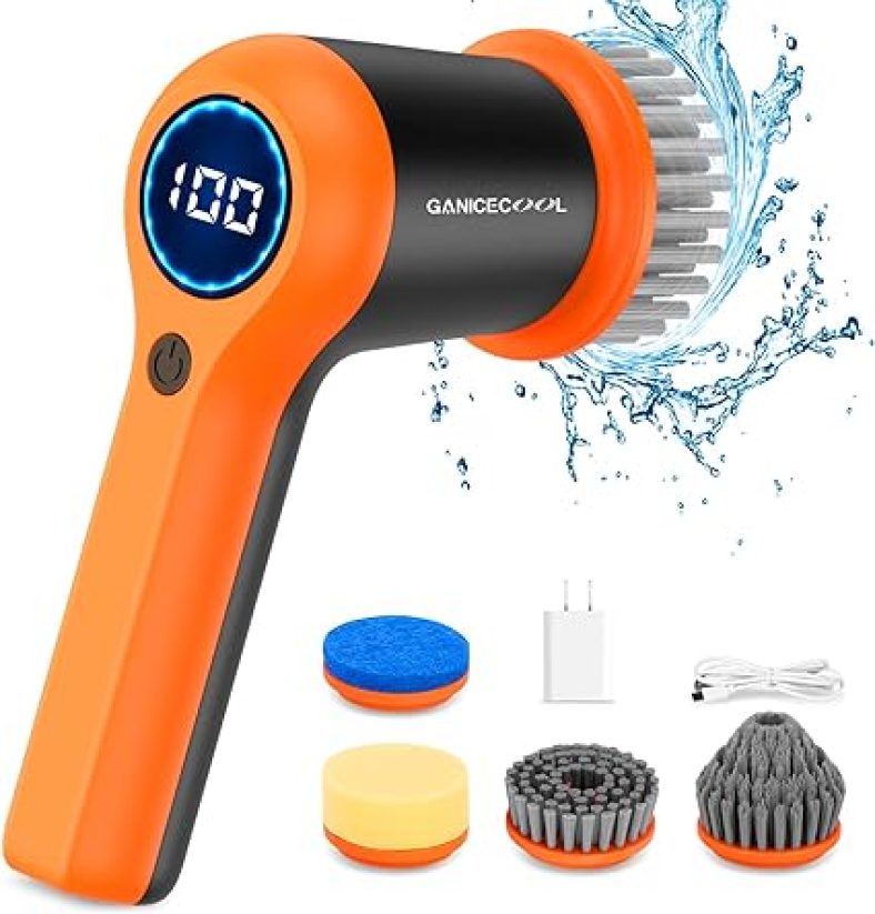 Electric Spin Scrubber, Cordless Electric Shower Scrubber with 4 Brush Heads