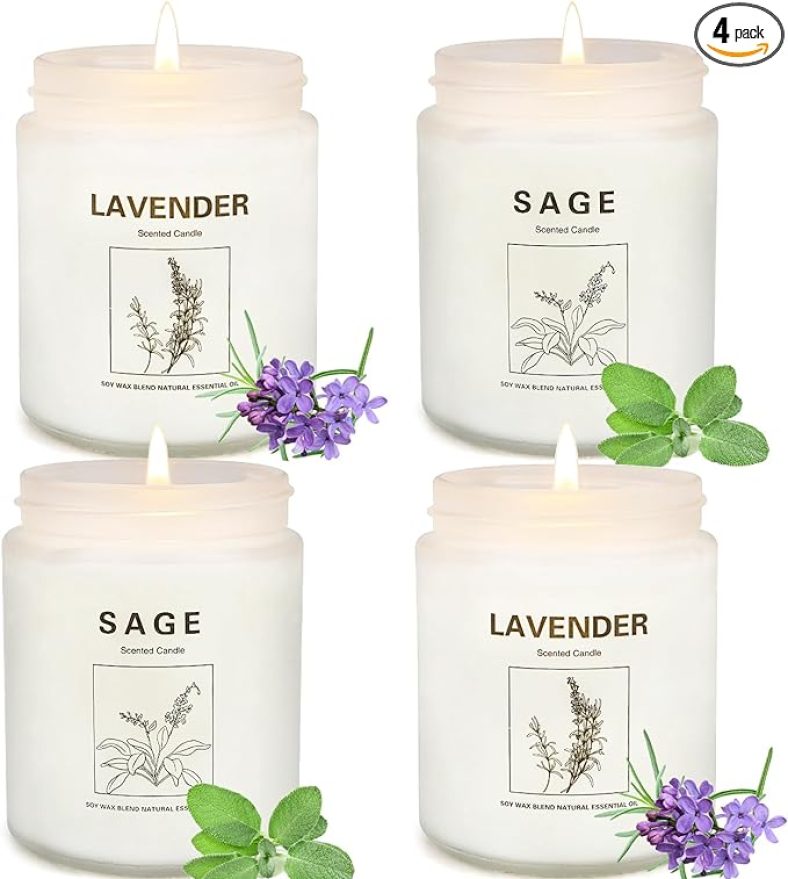 4 Pack Candles for Home Scented, 28 oz Lavender and Sage Soy Aromatherapy