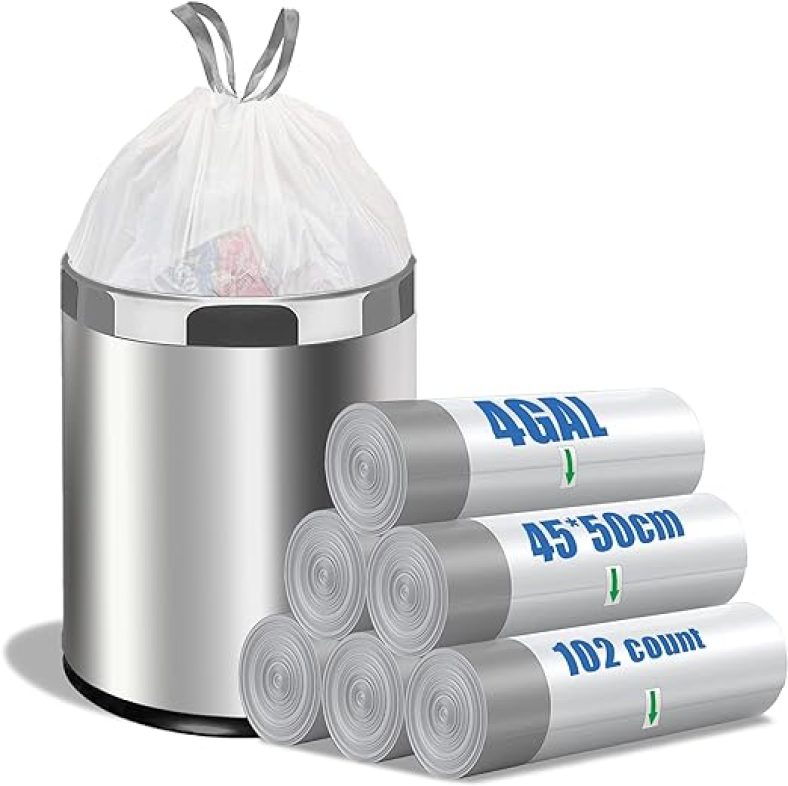 102Ct Drawstring Trash Bags, White 4 Gallon Small Trash Bags Easy to Separate Garbage Bags
