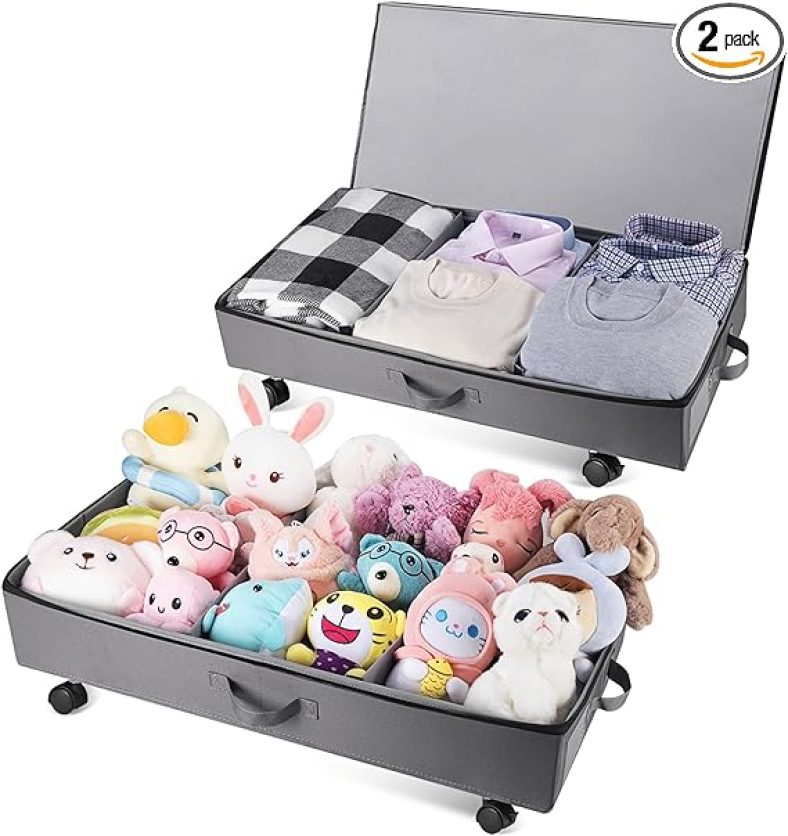 2Pk Under Bed Storage with Wheels, 43L Large Capacity Under Bed Storage Organizer