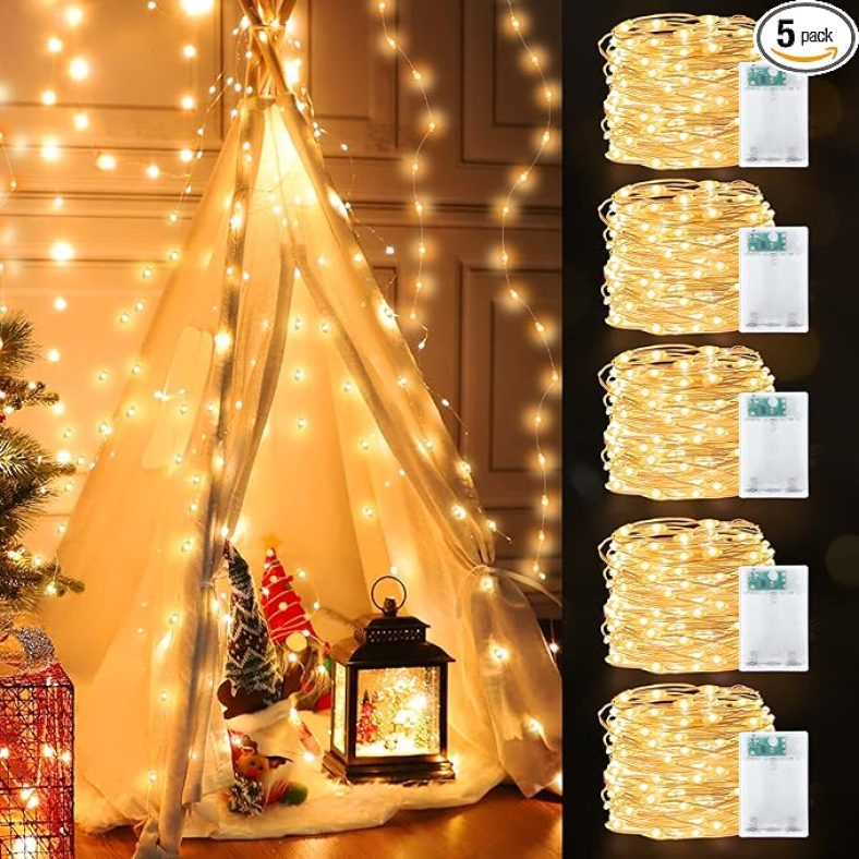 5 Pk Christmas Fairy Lights Decorations, Total 250LED/82Ft String Fairy Warm White