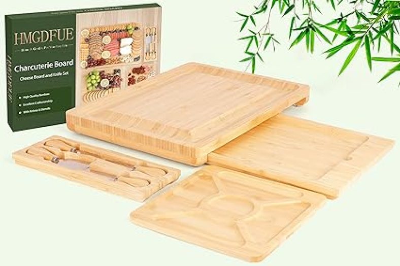 Bamboo Charcuterie Boards Cheese Board Knife Set, 15.7?x 13?