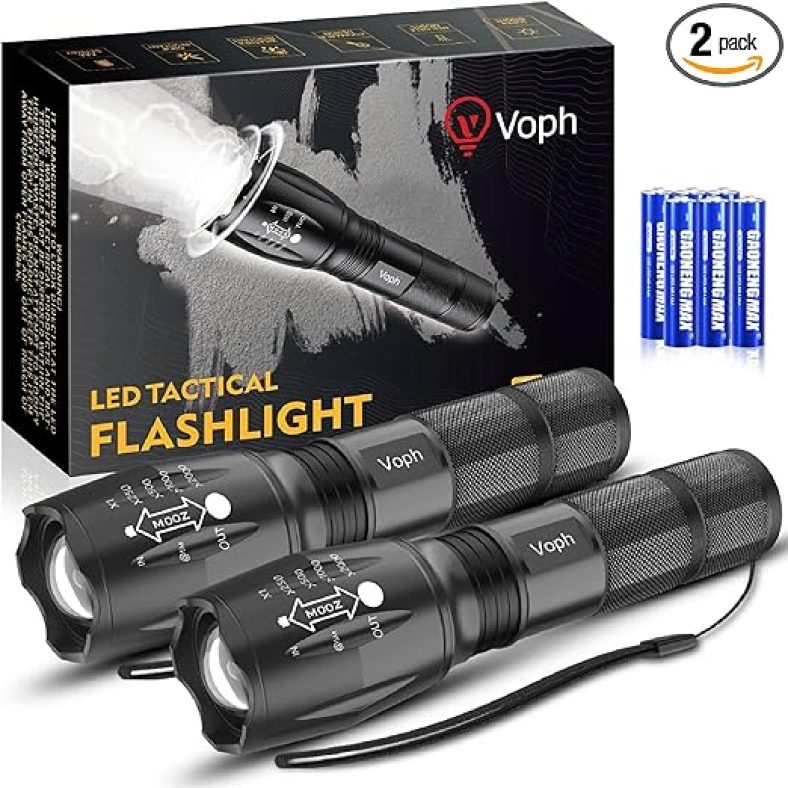 Flashlight 2 Pack, 5 Modes 2000 Lumens Tactical LED Flashlights, High Lumen