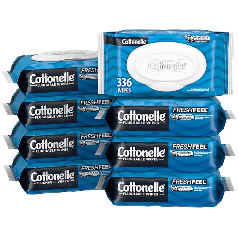 336Ct Cottonelle Freshfeel Flushable Wet Wipes, Adult Wet Wipes, 8 Flip-Top Packs