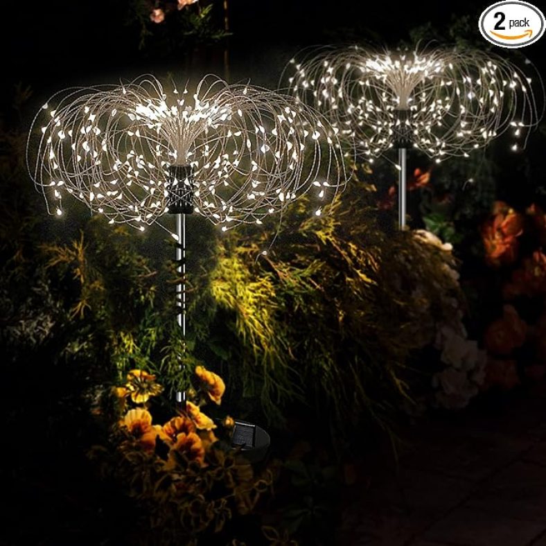 2 Packs of Outdoor Solar Garden Lights, Solar Firework Lights, Waterproof 120 LED Lights
