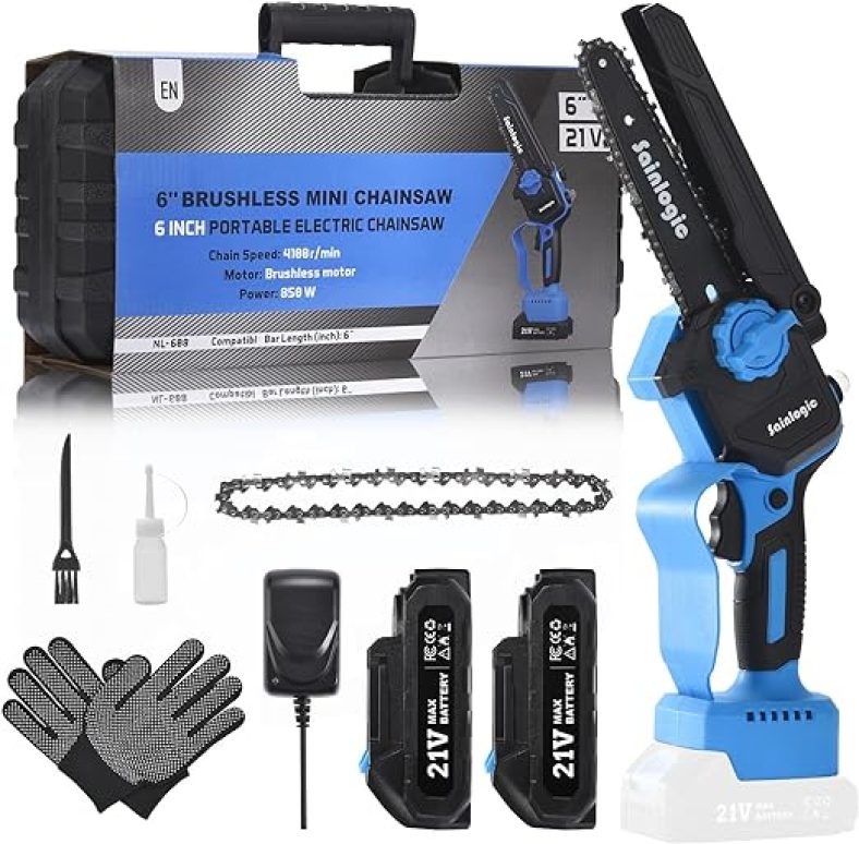 Mini Chainsaw, 6 Inch Chain Saw with 2PCs 2000mAh Battery (Each Up to 30 Minutes Operation)