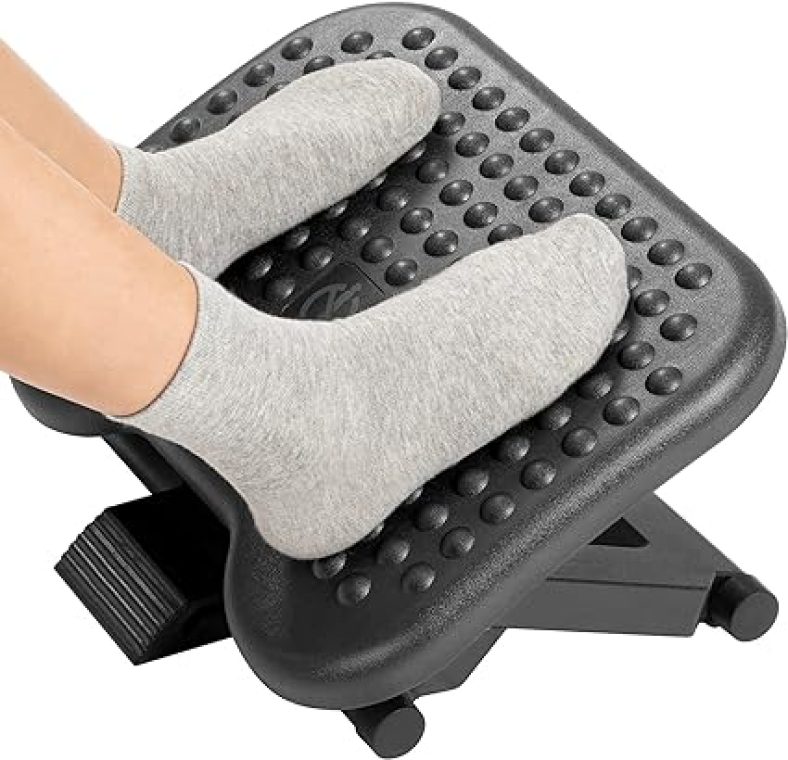 Adjustable Under Desk Footrest, Foot Rest for Under Desk at Work with Massage