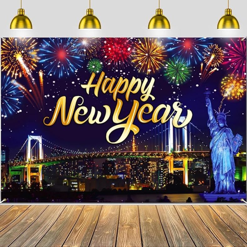 New Years Backdrop, 72×44 New Years Banner Decorations, New Years Eve Party Supplies 2024