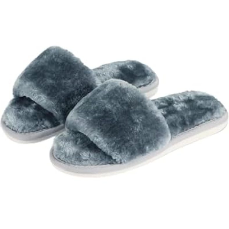 Womens Fuzzy Slippers Memory Foam Cute House Slippers Open Toe Plush