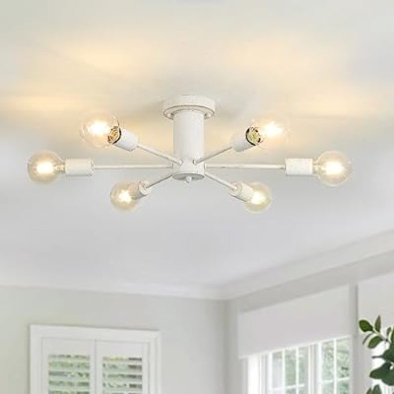 Modern Sputnik Chandelier?6-Light Antique White Semi Flush Mount Ceiling Chandeliers