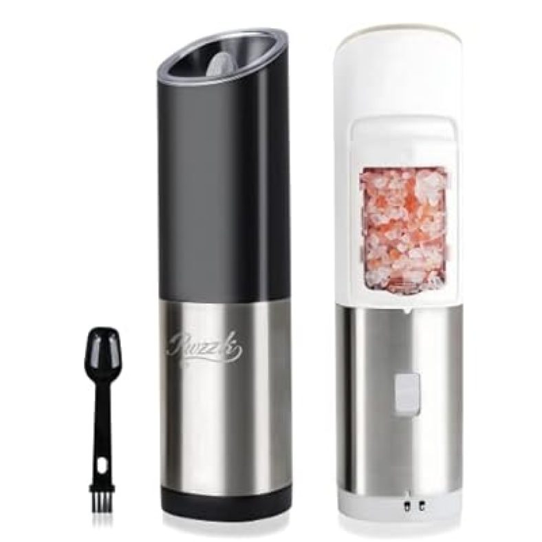 Battery Operated Gravity Electric Salt And Pepper Grinder Mill Set, (Black&white,2 Pack)