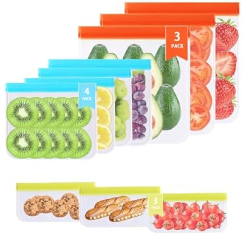 10 Pack Reusable Bags Silicone?Leakproof Reusable Snack Bags