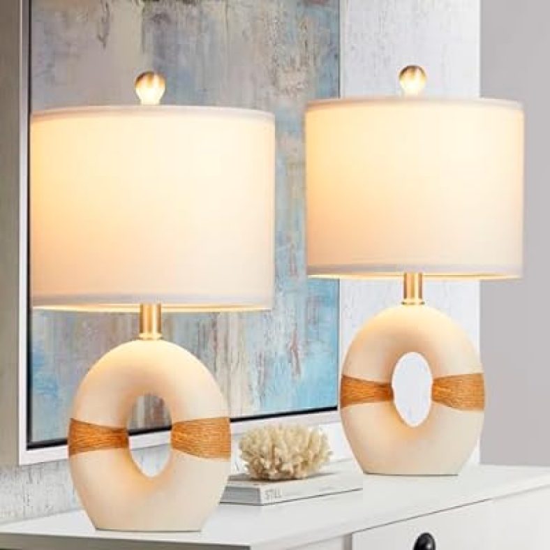 Boho Rattan Table Lamps for Bedroom Nightstand 18? Farmhouse Bedside lamp Set of 2