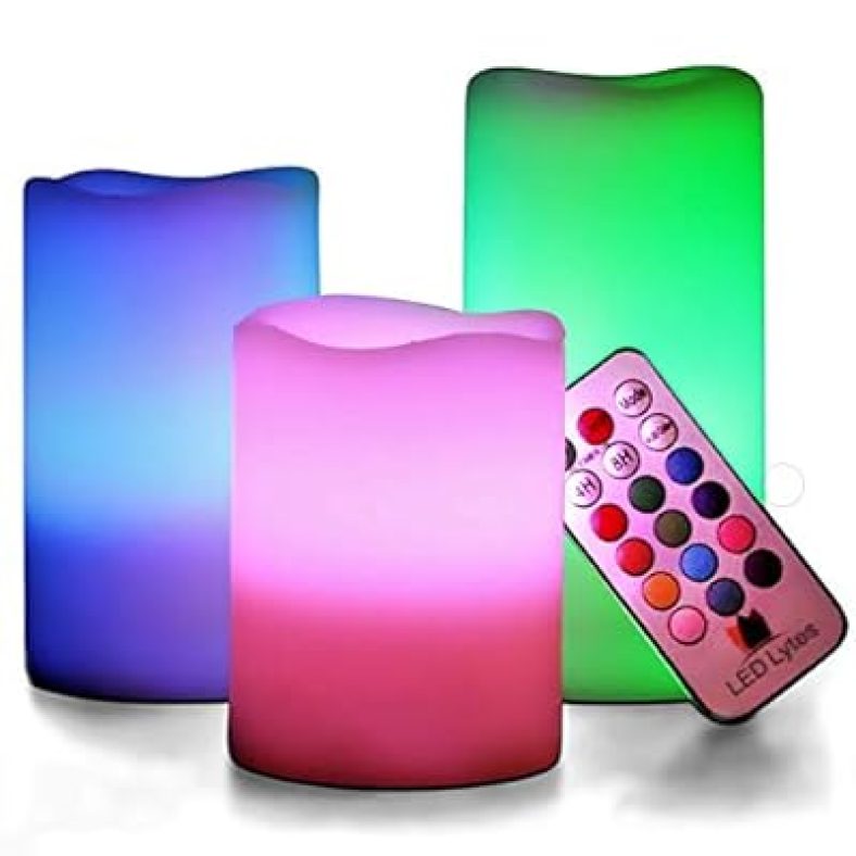 LED Multi Colored Flameless Candles Battery Operated, 3 Round Ivory Wax