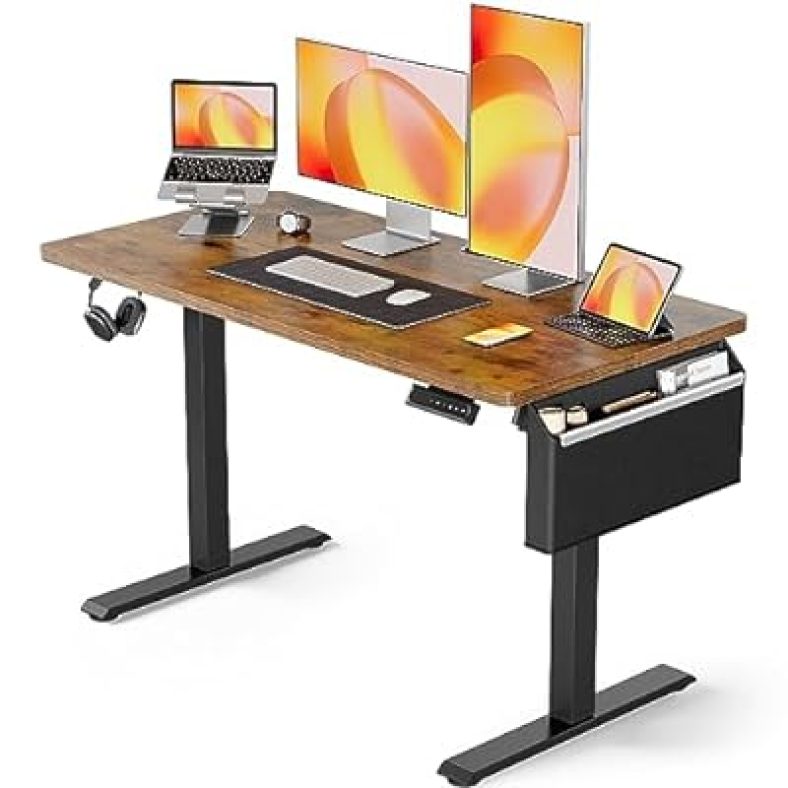 Standing Desk with Storage Pocket, 48 x 24 inch Height-Adjustable Standing Desk, Electric