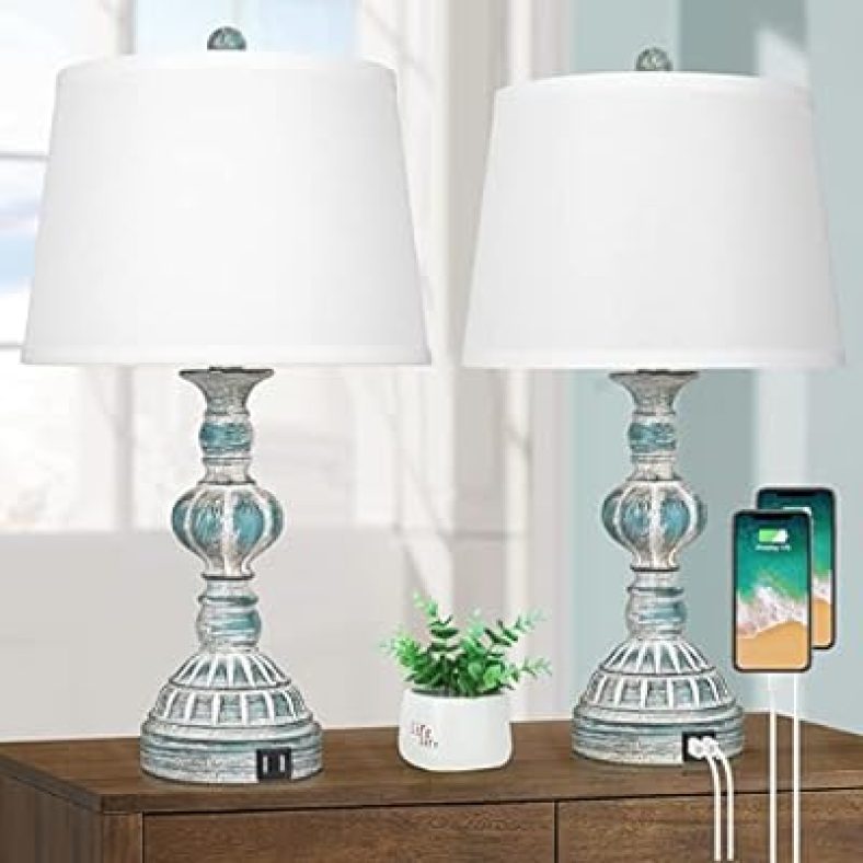 3-Way Dimmable Touch Table Lamps with 2 USB Ports, Set of 2